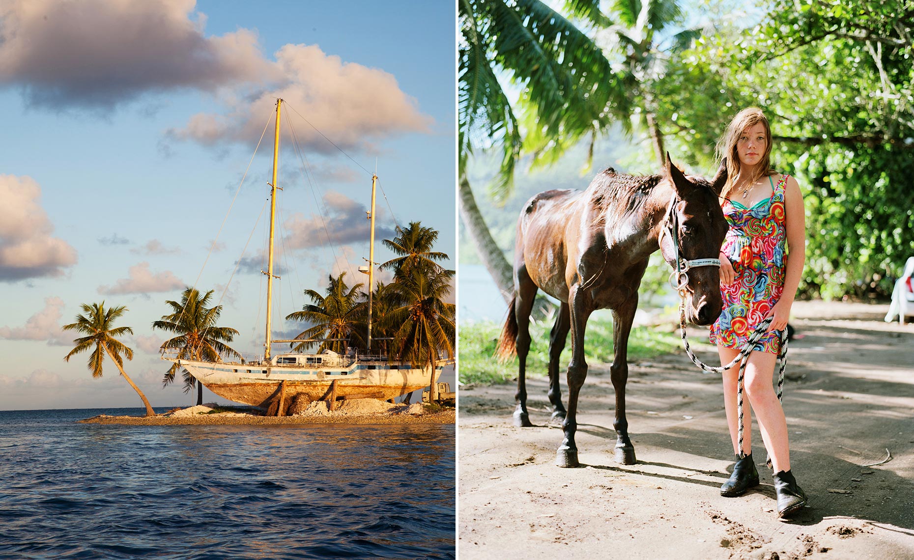 horse pony girl moorea ship abandoned shipwreck tahiti south seas french polynesia